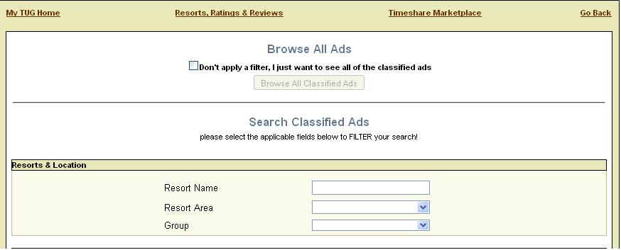 timeshare classified search tool